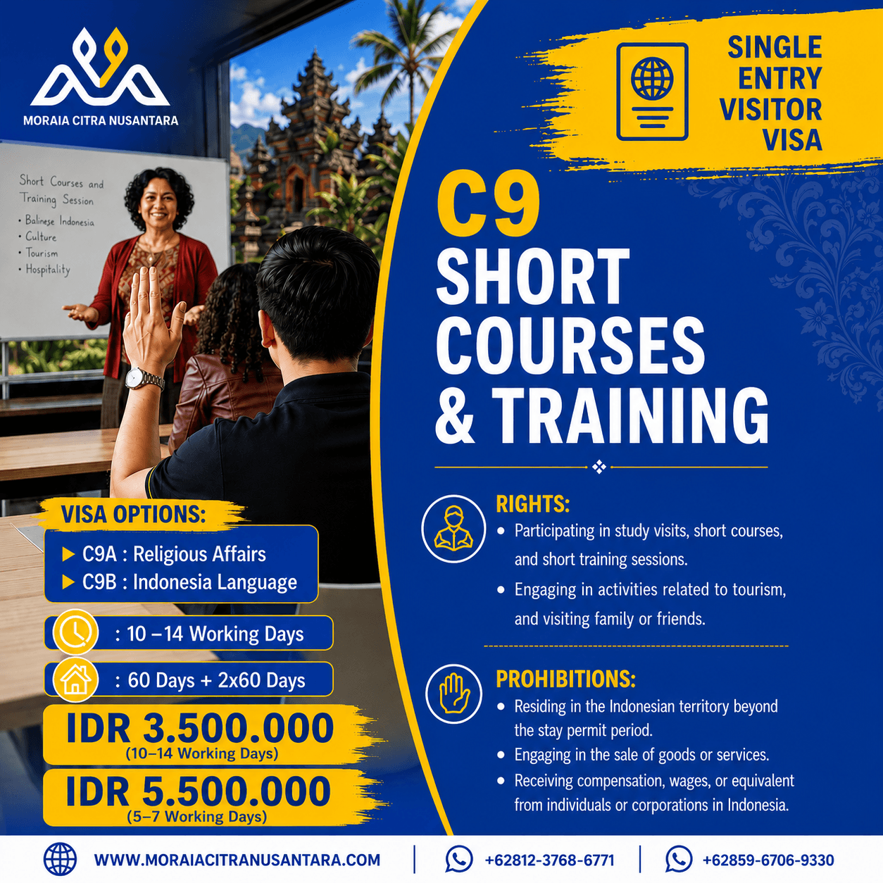 C9 : Short Courses and Training Single Entry Visitor Visa